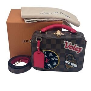 Louis Vuitton LV Damier Ebene Stories Box Trunk Crossbody Bag W/Patches Full Set